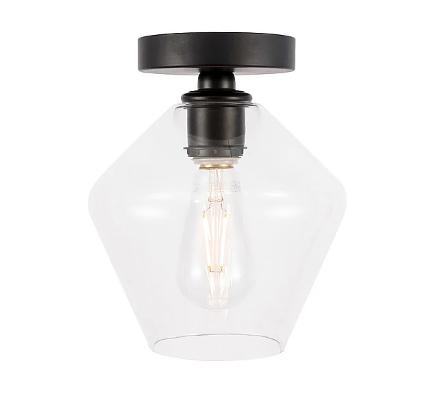 Elegant Gene 1 Light Black and Clear Glass Flush Mount LD2254BK