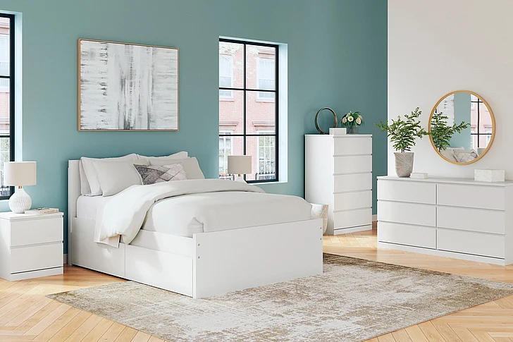 Onita 6-Piece Panel Platform Bedroom Set with 1 Side Storage in White