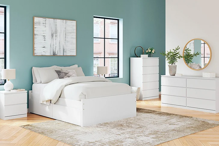 Onita 6-Piece Platform Bedroom Set with 1 Side Storage in White