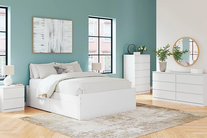 Onita 5-Piece Platform Bedroom Set with 2 Side Storage in White