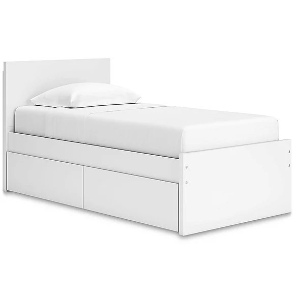 Onita Twin Panel Platform Bed with 1 Side Storage in White EB9630B10 FedEx/UPS