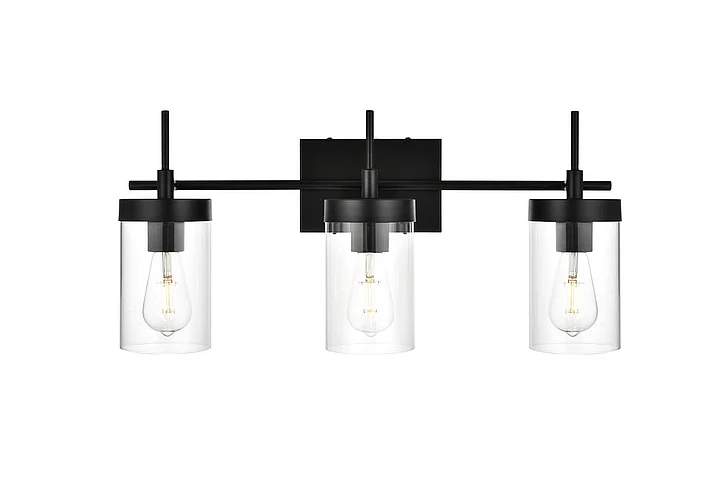 Elegant Benny 3 Light Black and Clear Bath Sconce LD7319W24BLK
