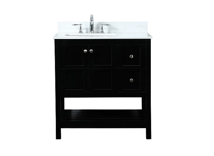 Elegant 32 In. Single Bathroom Vanity in Black with Backsplash VF16432BK-BS