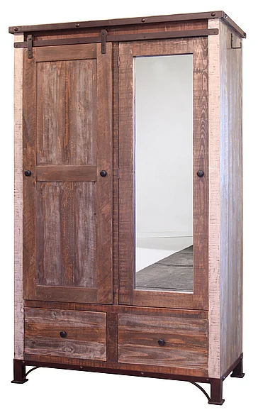IFD Antique 2 Drawer with 1 Sliding Door and 1 Mirror Door Armoire in Multi Color IFD966ARMOIRE