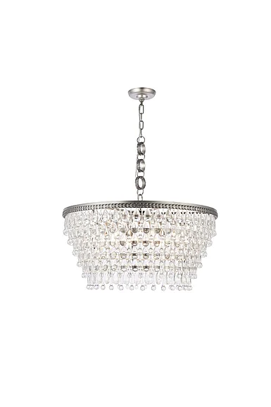 Elegant Nordic 6 Light Antique Silver Chandelier Clear Royal Cut Crystal 1219D28AS/RC