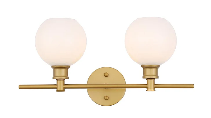 Elegant Collier 2 Light Brass and Frosted White Glass Wall Sconce LD2315BR