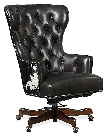 Hooker Furniture EC Katherine Executive Swivel Tilt Chair w/ Black & White HOH in Dark Wood EC448-097