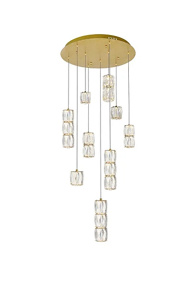 Elegant Polaris Led Light Gold Pendant Clear Royal Cut Crystal 3500D9G