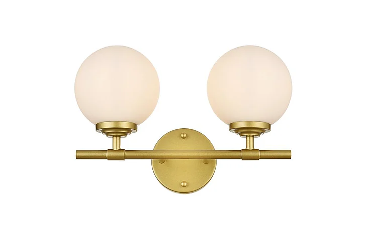 Elegant Ansley 2 Light Brass and Frosted White Bath Sconce LD7301W15BRA CLOSEOUT