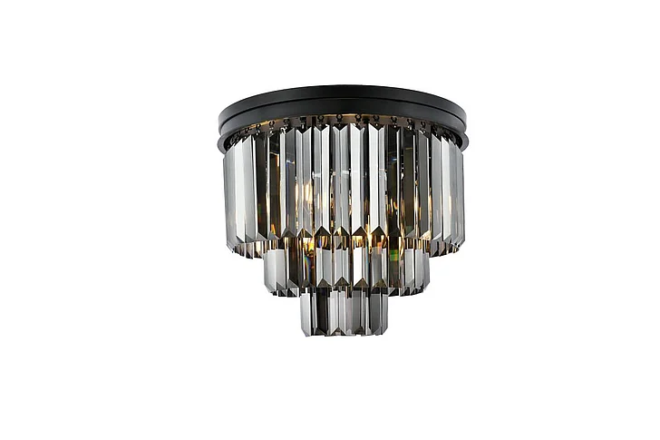 Elegant Sydney 9 Light Matte Black Flush Mount Silver Shade (Grey) Royal Cut Crystal 1231F20MB-SS/RC