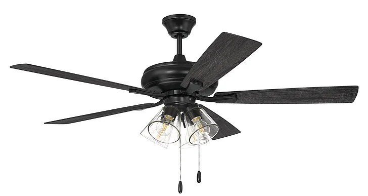 Craftmade 52" Eos Clear 4 Light in Flat Black w/ Flat Black/Greywood Blades ECF104FB5-FBGW