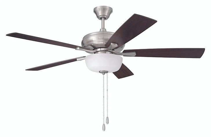 Craftmade Eos 52" 5-Blade Frost 2 Light Bowl Ceiling Fan in Brushed Polished Nickel w/ Driftwood/Walnut Blades