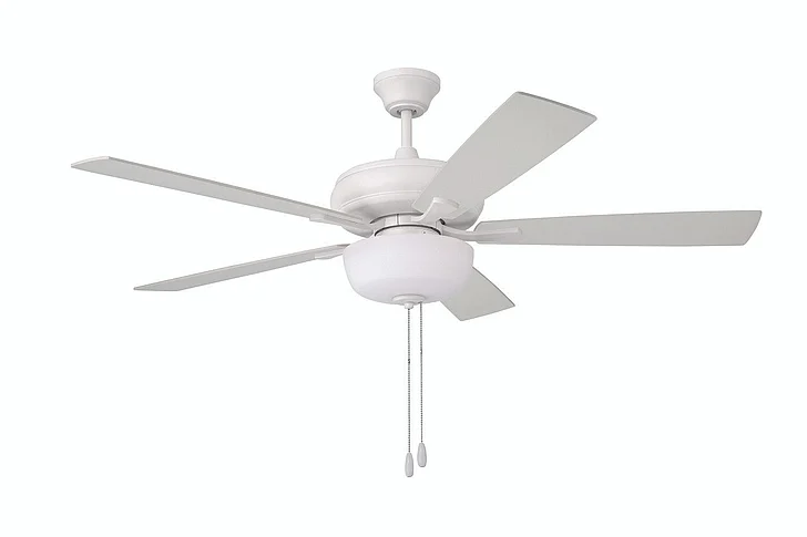 Craftmade Eos 52" 5-Blade Frost 2 Light Bowl Ceiling Fan in White w/ White/Washed Oak Blades