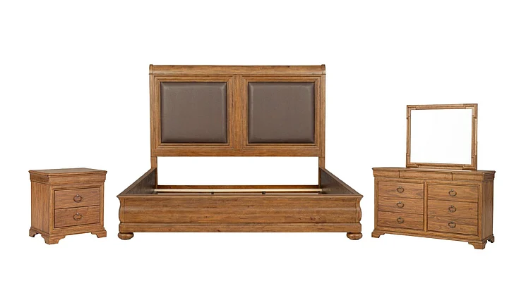 Legacy Classic Echelon 4pc Upholstered Sleigh Bedroom Set in Heritage Walnut