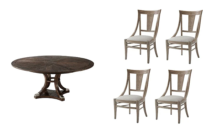 Theodore Alexander Devereaxn 5pc Dining Table Set in Pebble Grey