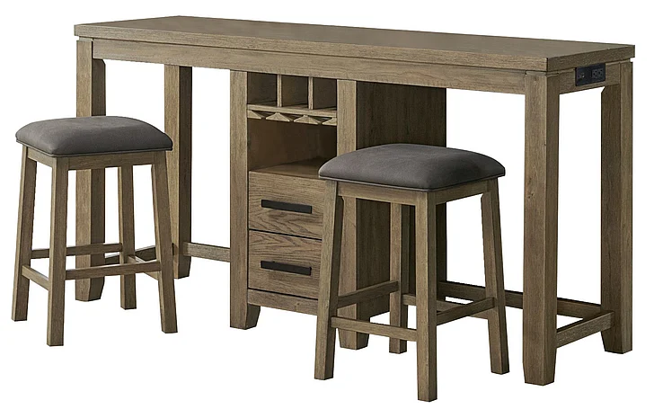 Sunset Trading Saunders 3PC Console Bar Table & Stool Set with Charging Station in Desert Brown ED-D18620TCB-3P