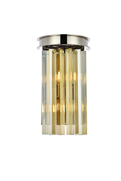Elegant Sydney 2 Light Polished Nickel Wall Sconce Golden Teak (Smoky) Royal Cut Crystal 1208W8PN-GT/RC
