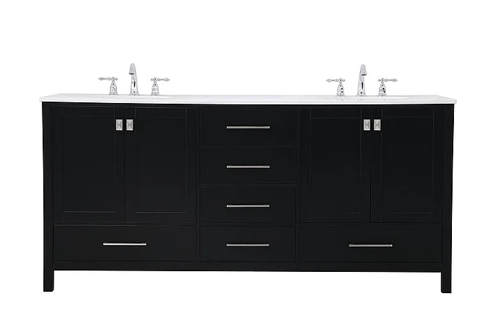 Elegant 72 In. Double Bathroom Vanity in Black VF18872DBK