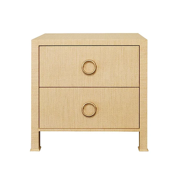 Worlds Away Two Drawer Side Table w/ in Natural Grasscloth EDELMAN NAT