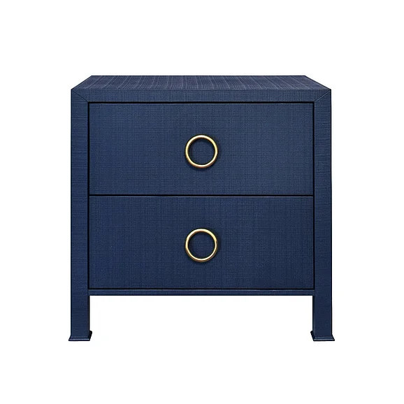 Worlds Away Two Drawer Side Table w/ in Textured Navy Linen EDELMAN NVY