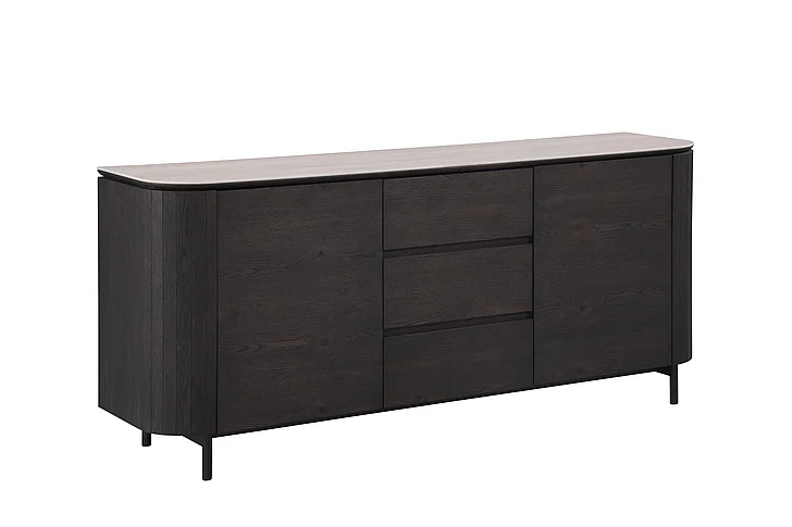 Chintaly Edith Wooden 2-Door Buffet w/ 3 Drawers & Ceramic Top EDITH-BUF