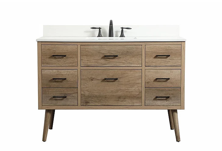 Elegant 48 In. Single Bathroom Vanity in Natural Oak with Backsplash VF41048NT-BS