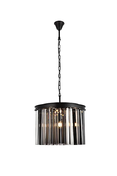 Elegant Sydney 6 Light Matte Black Pendant Silver Shade (Grey) Royal Cut Crystal 1208D20MB-SS/RC