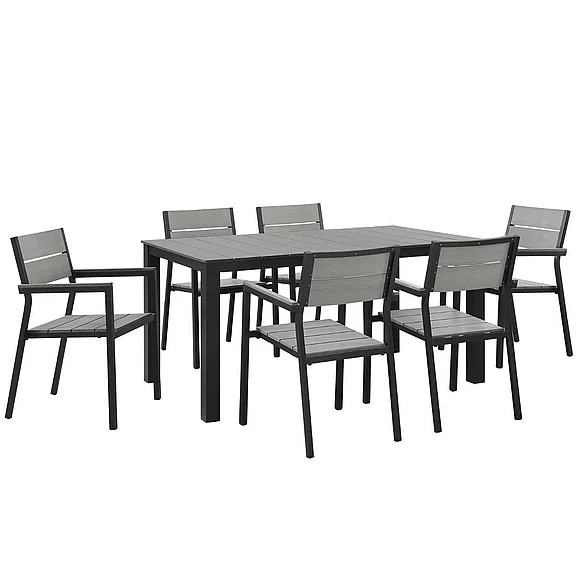 Modway Maine Outdoor Patio 7-Piece 63-Inch Dining Table Dining Set in Brown Gray