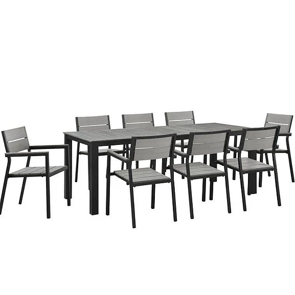 Restaurant Outdoor Dining Set - Modway Maine Outdoor Patio 9pc Dining Set in Brown Gray