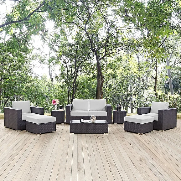 Modway Convene Outdoor Patio 8pc Living Rooms Set in Espresso White
