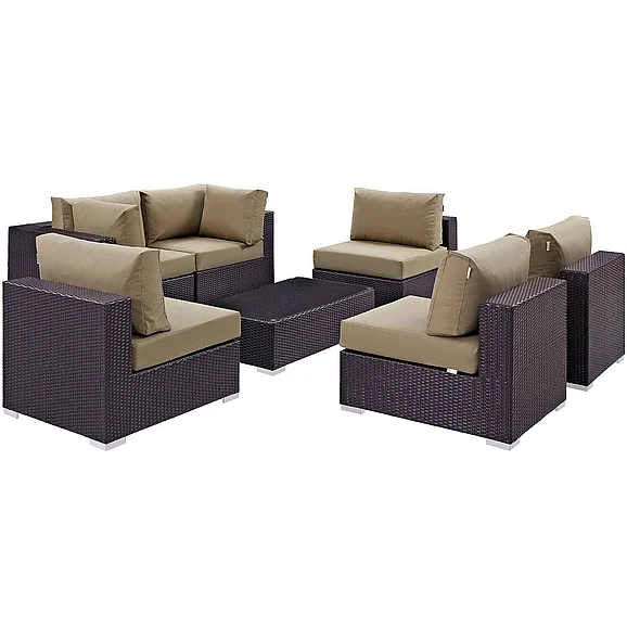 Modway Convene 7 Piece Outdoor Patio Sectional Set in Espresso Mocha EEI-2164-EXP-MOC-SET