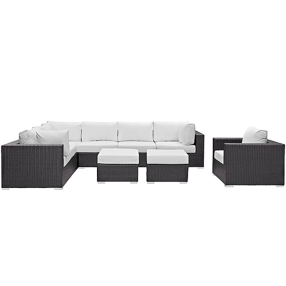 Modway Convene 9 Piece Outdoor Patio Sectional Set in Espresso White EEI-2208-EXP-WHI-SET