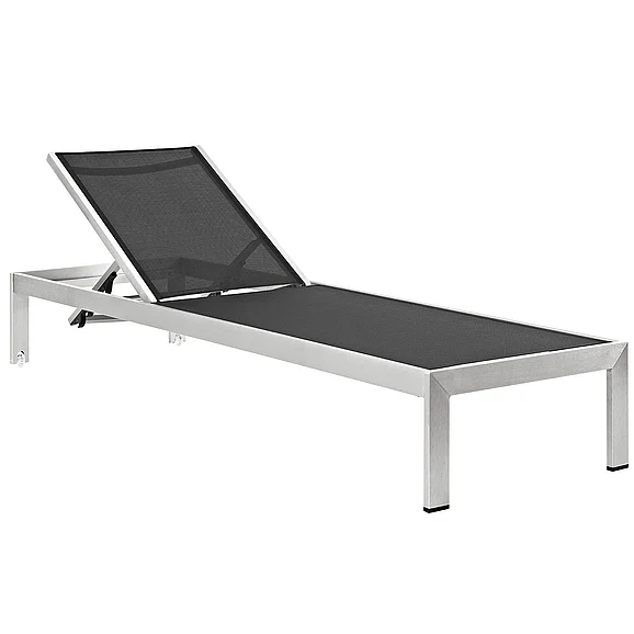 Modway Shore Outdoor Patio Aluminum Mesh Chaise in Silver Black EEI-2249-SLV-BLK