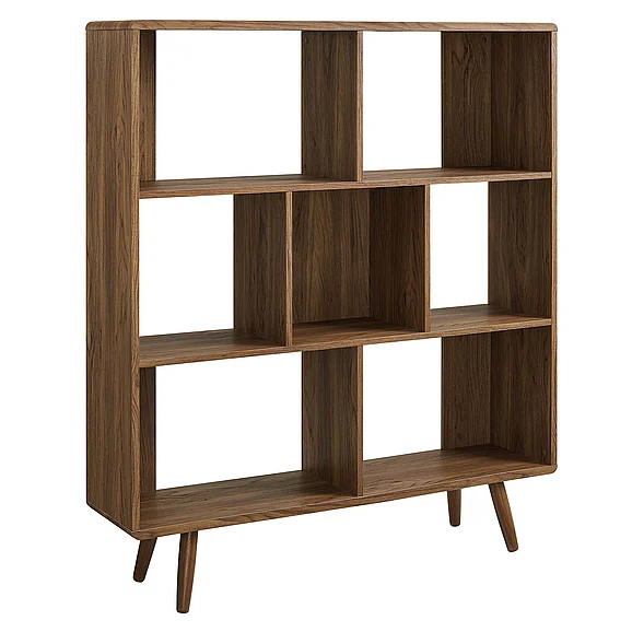 Modway Transmit 7 Shelf Wood Grain Bookcase in Walnut EEI-2529-WAL
