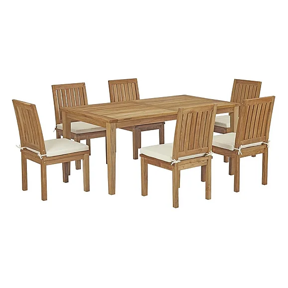 Modway Marina Outdoor Patio 7-Piece Teak Wood 72-Inch Dining Table Dining Set with Armless Chair in Natural