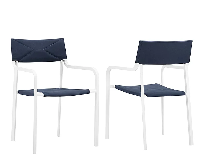 Modway Raleigh Outdoor Patio Aluminum Armchair Set of 2 in White Navy EEI-3962-WHI-NAV
