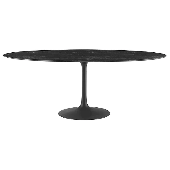 Modway Lippa 78" Oval Faux Marble Dining Table in Black Black EEI-4889-BLK-BLK