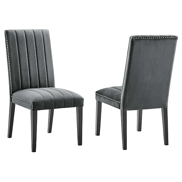 Modway Catalyst Performance Velvet Dining Side Chairs Set of 2 in Gray EEI-5081-GRY