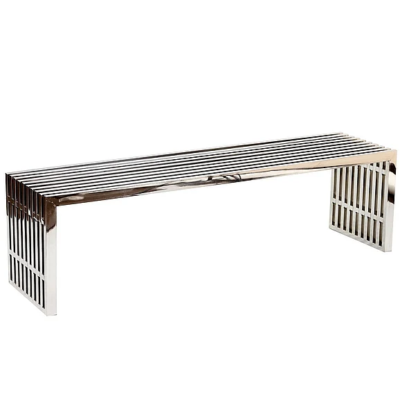 Modway Gridiron Large Stainless Steel Bench in Silver EEI-570-SLV