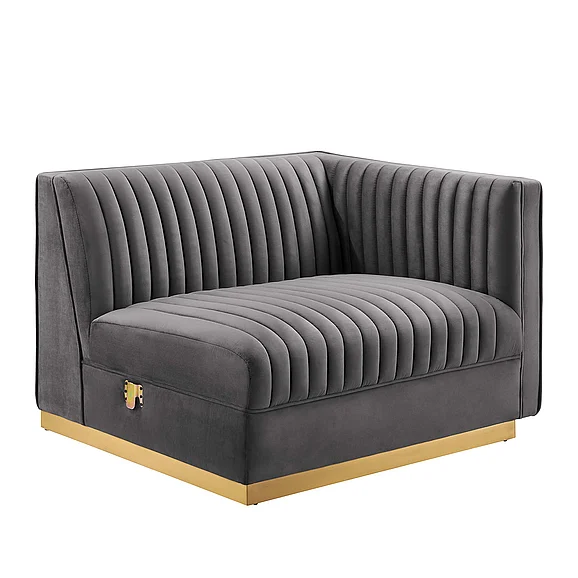 Modway Sanguine Channel Tufted Performance Velvet Modular Sectional Sofa Right-Arm Chair in Gray EEI-6032-GRY