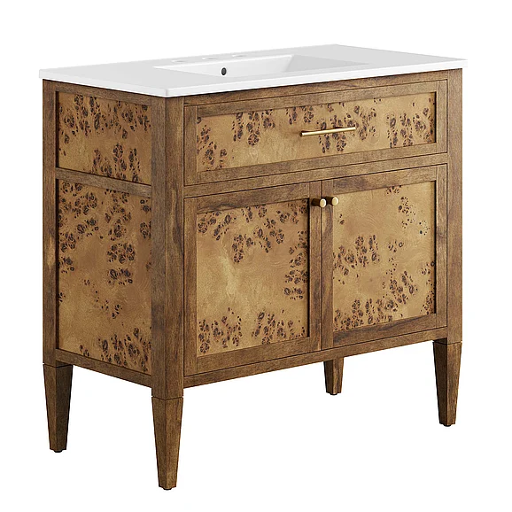 Modway Elysian 36" Wood Bathroom Vanity in White Brown EEI-6448-WHI-BRN