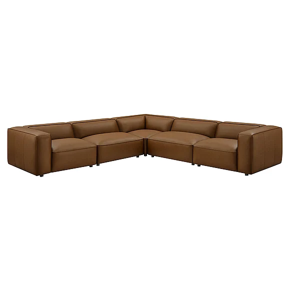 Modway Auren 5-Piece Upholstered Vegan Leather Modular L-Shaped Sofa in Coffee EEI-7129-COF