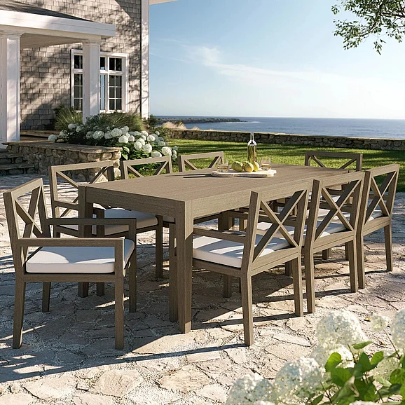 Modway Northlake Outdoor Teak Wood 9 pc Dining Room Set in Weathered Gray