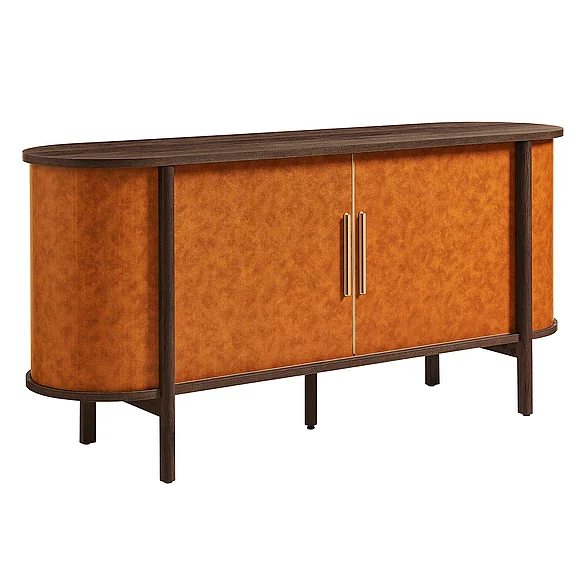 Modway Coralie Curved Vegan Leather Oval Sideboard in Walnut Tan EEI-7373-WAL-TAN