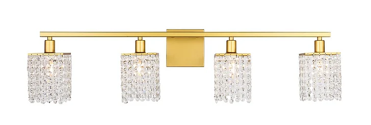Elegant Phineas 4 Light Brass and Clear Crystals Wall Sconce LD7012BR