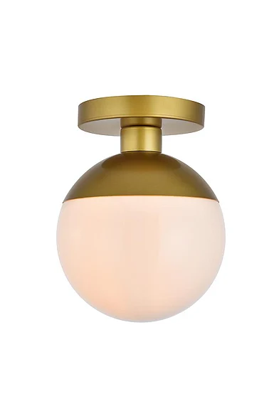 Elegant Eclipse 1 Light Brass Flush Mount with Frosted White Glass LD6054BR