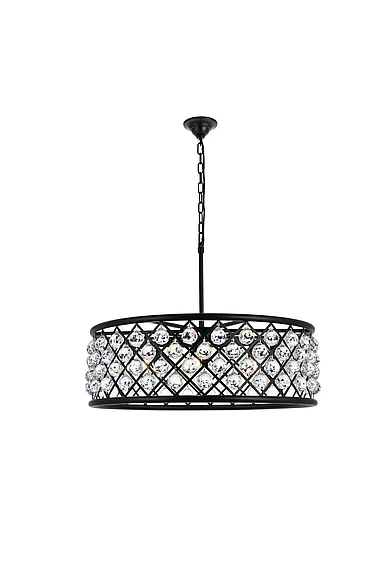 Elegant Madison 8 Light Matte Black Chandelier Clear Royal Cut Crystal 1214D32MB/RC