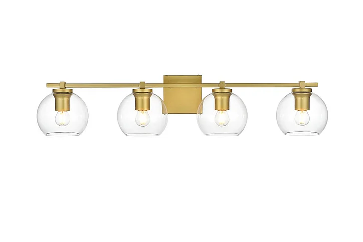 Elegant Juelz 4 Light Brass and Clear Bath Sconce LD7311W34BRA CLOSEOUT