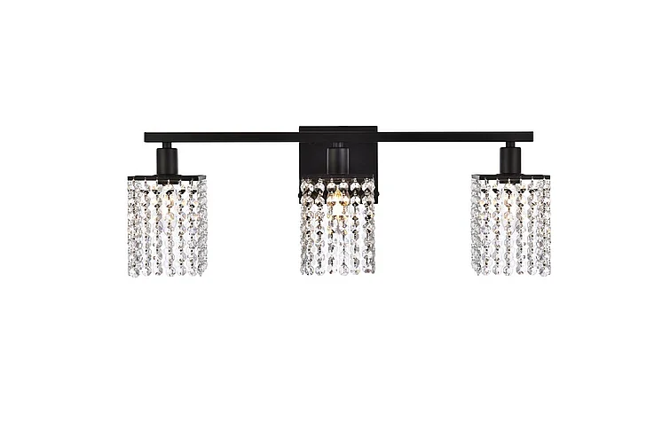 Elegant Phineas 3 Lights Bath Sconce in Black with Clear Crystals LD7010BK