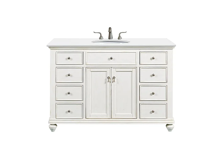 Elegant 48 In. Single Bathroom Vanity in Antique White with Ivory White Engineered Marble VF12348AW-VW